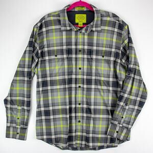 St John's Bay Men's Long Sleeve Shirt Button Up Large Terratrek Gray Green Plaid